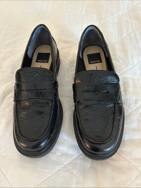 Dolce Vita Black Crinkled Leather Penny Loafers